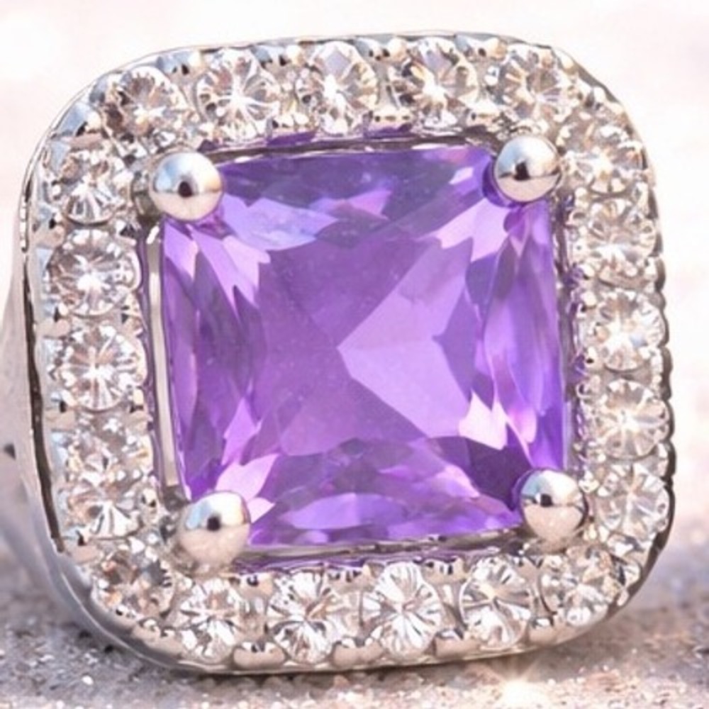 Moissanite Lavender Halo Stud Earrings 925 Sterling Silver Cushion Cut - Picture 4 of 5